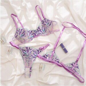 Lilac Floral Lingerie Set - M